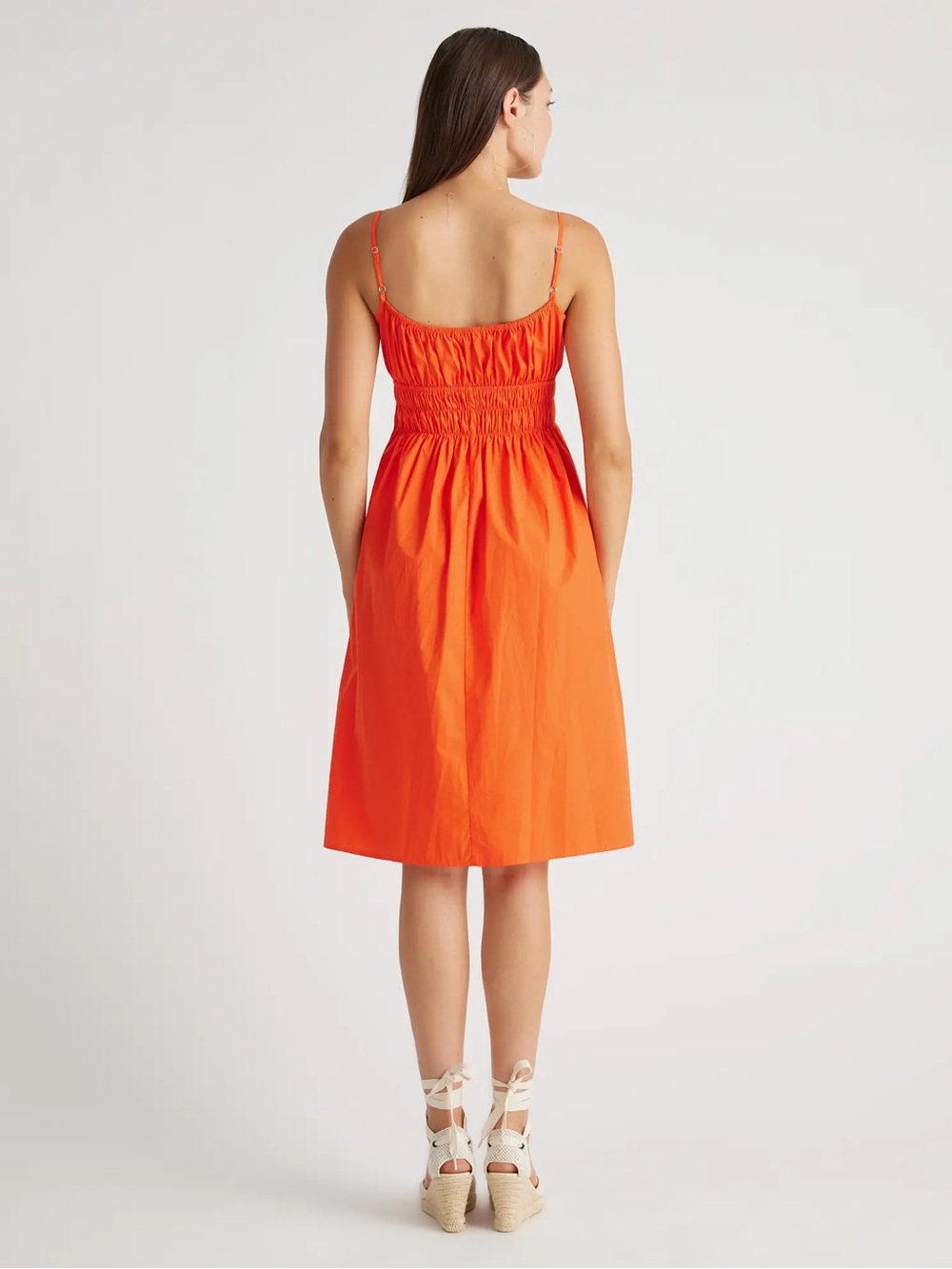 Quince 100% Organic Cotton Keyhole Midi Dress Vermilion Red Size M - Picture 3 of 14